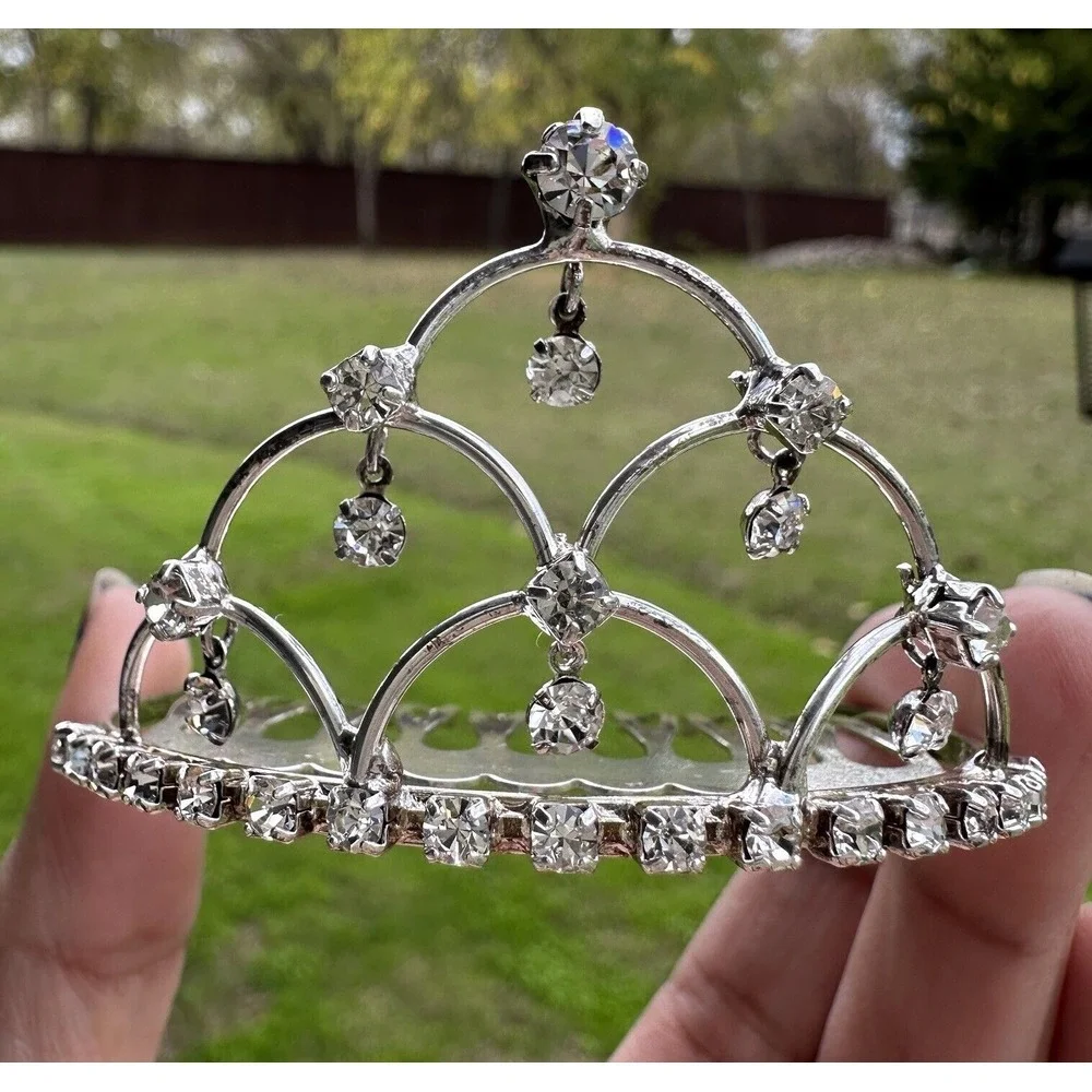 Tiara Crown Hair Clip Rhinestones Silver Tone Weeding Princess‎ Party